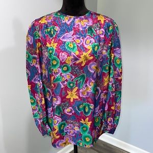 Vintage 1980s Martinique Women Size 10 Blouse Top Long Sleeve Vibrant Colorful